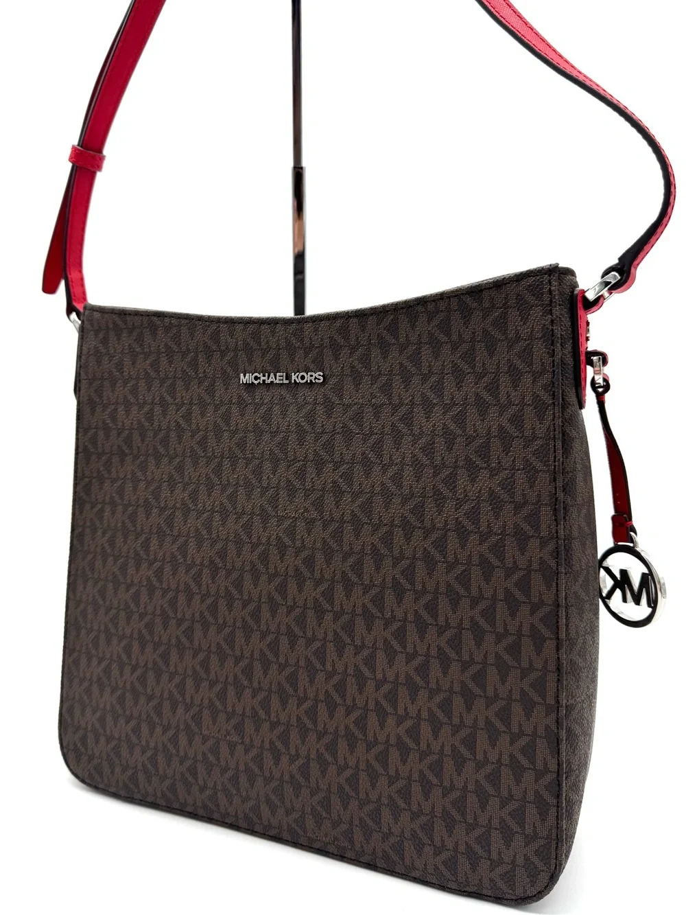 Michael Kors Large Messenger Crossbody Bag Brown/Bright Red